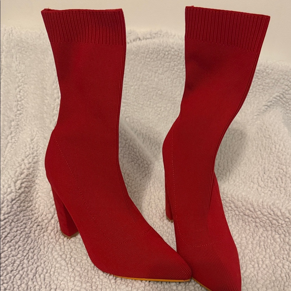 Elegant Red Knit Ankle Booties